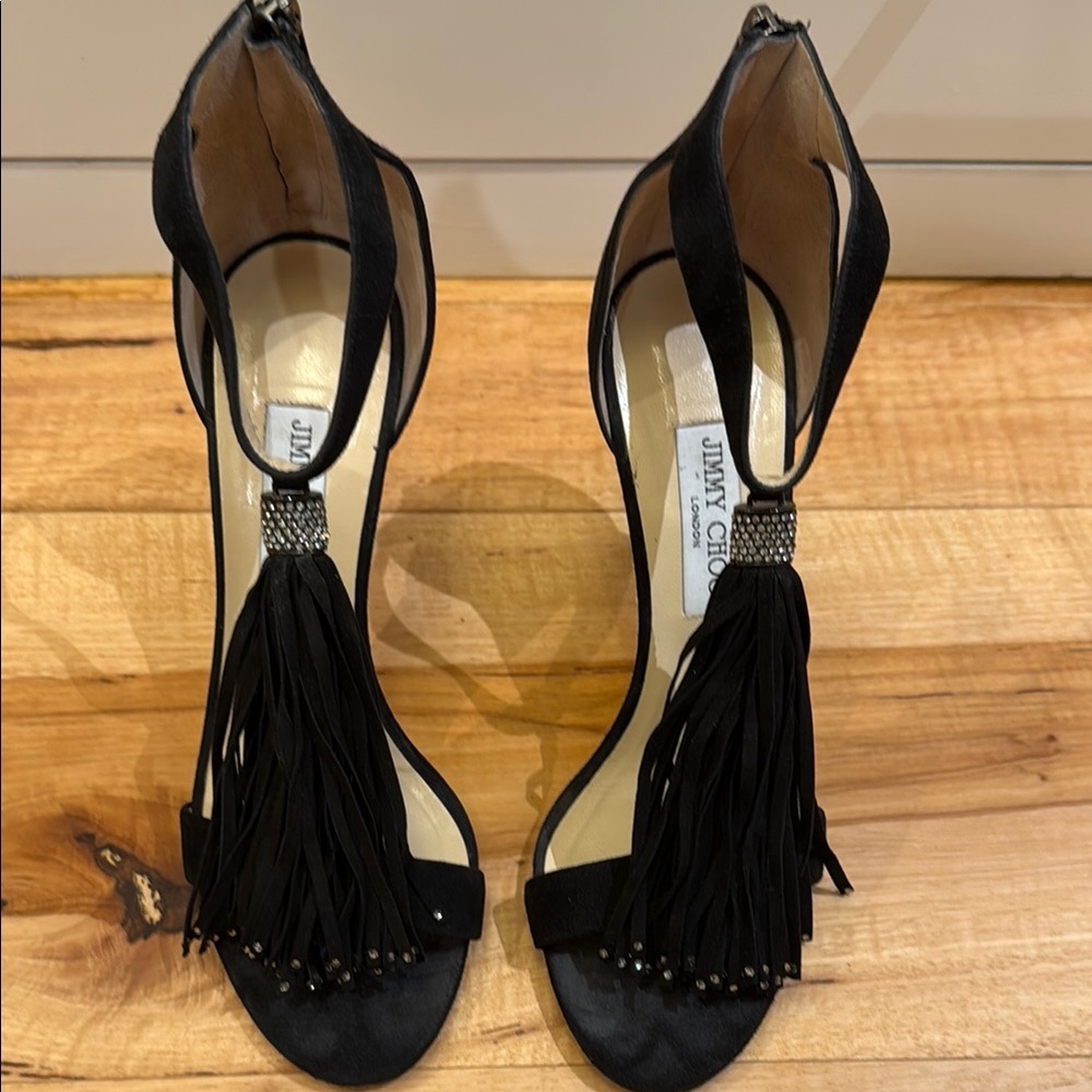 Jimmy Choo Black Stiletto Heels with T-Strap